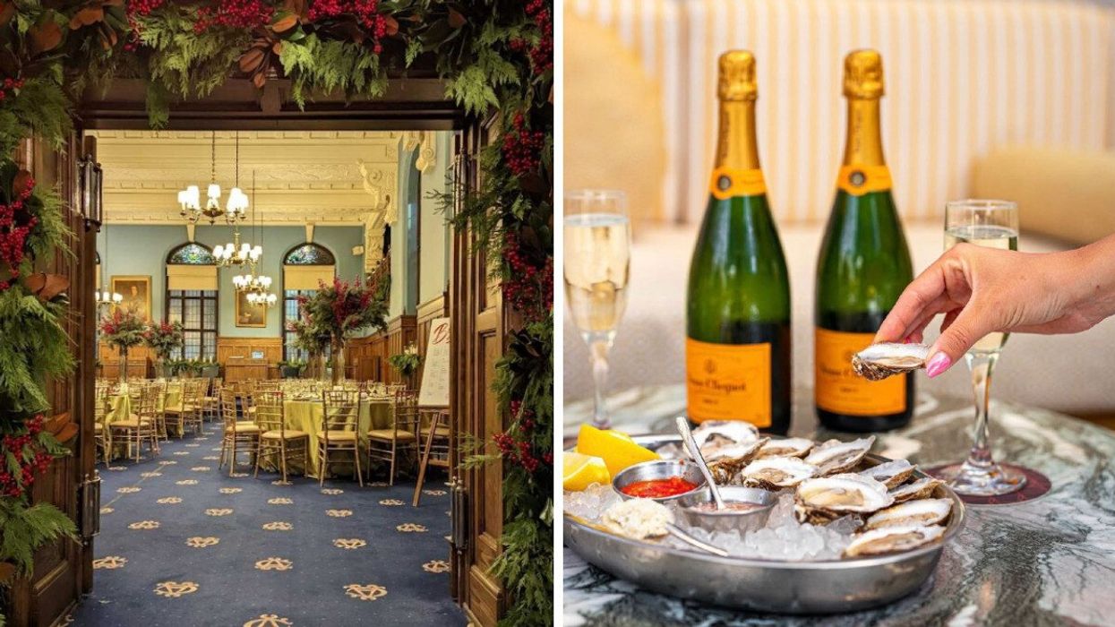 A room at The Albany. Right: Champagne and oysters at Clio.
