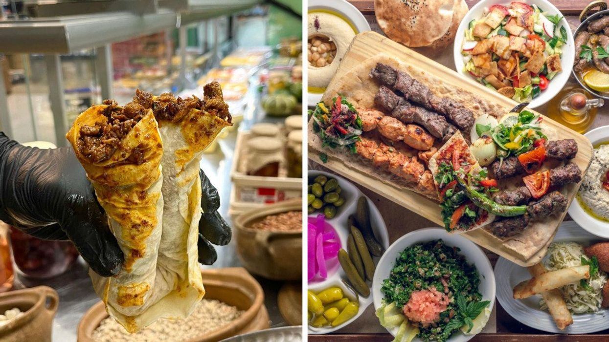 A sandwich from a supermarket. Right: Arabic food from Adonis.