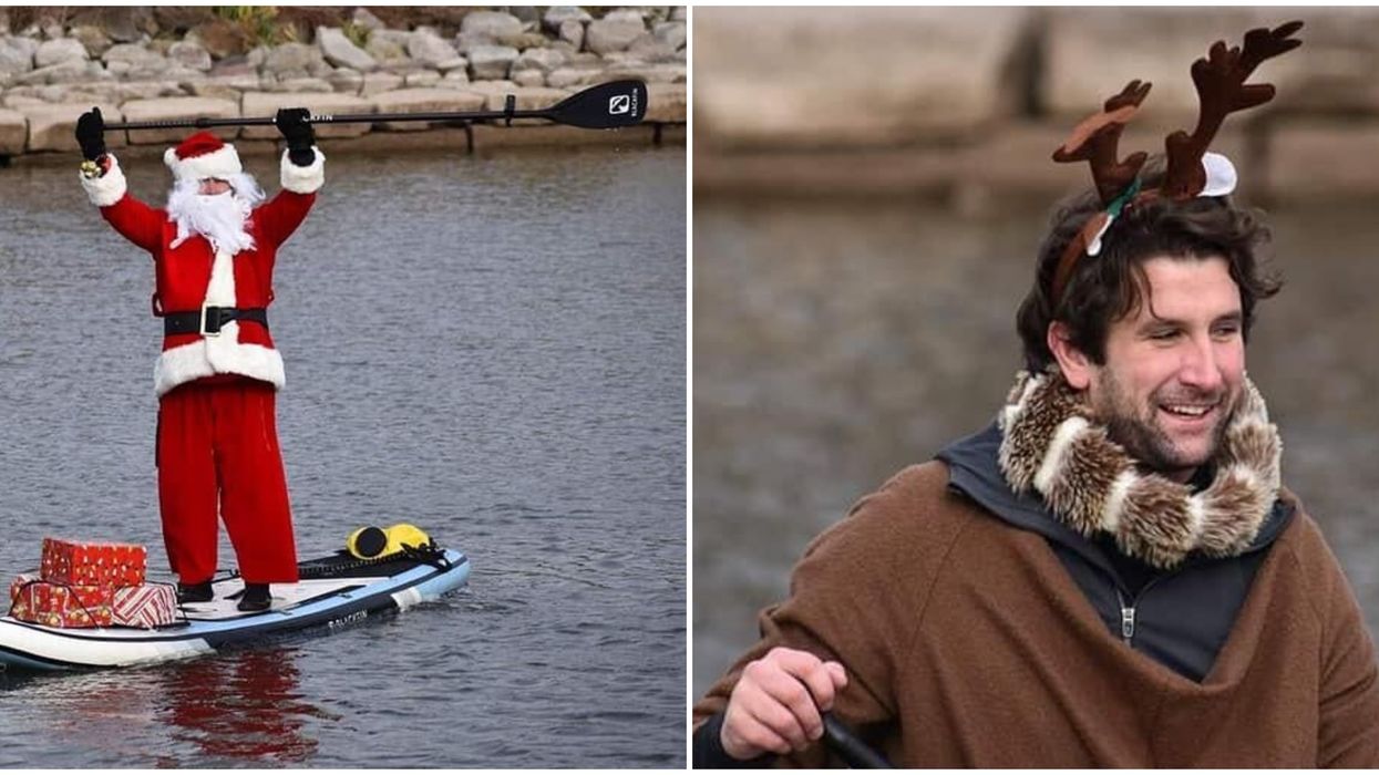 A Santa Claus In Mississauga Hopped On A Paddleboard To Deliver Presents (PHOTOS)