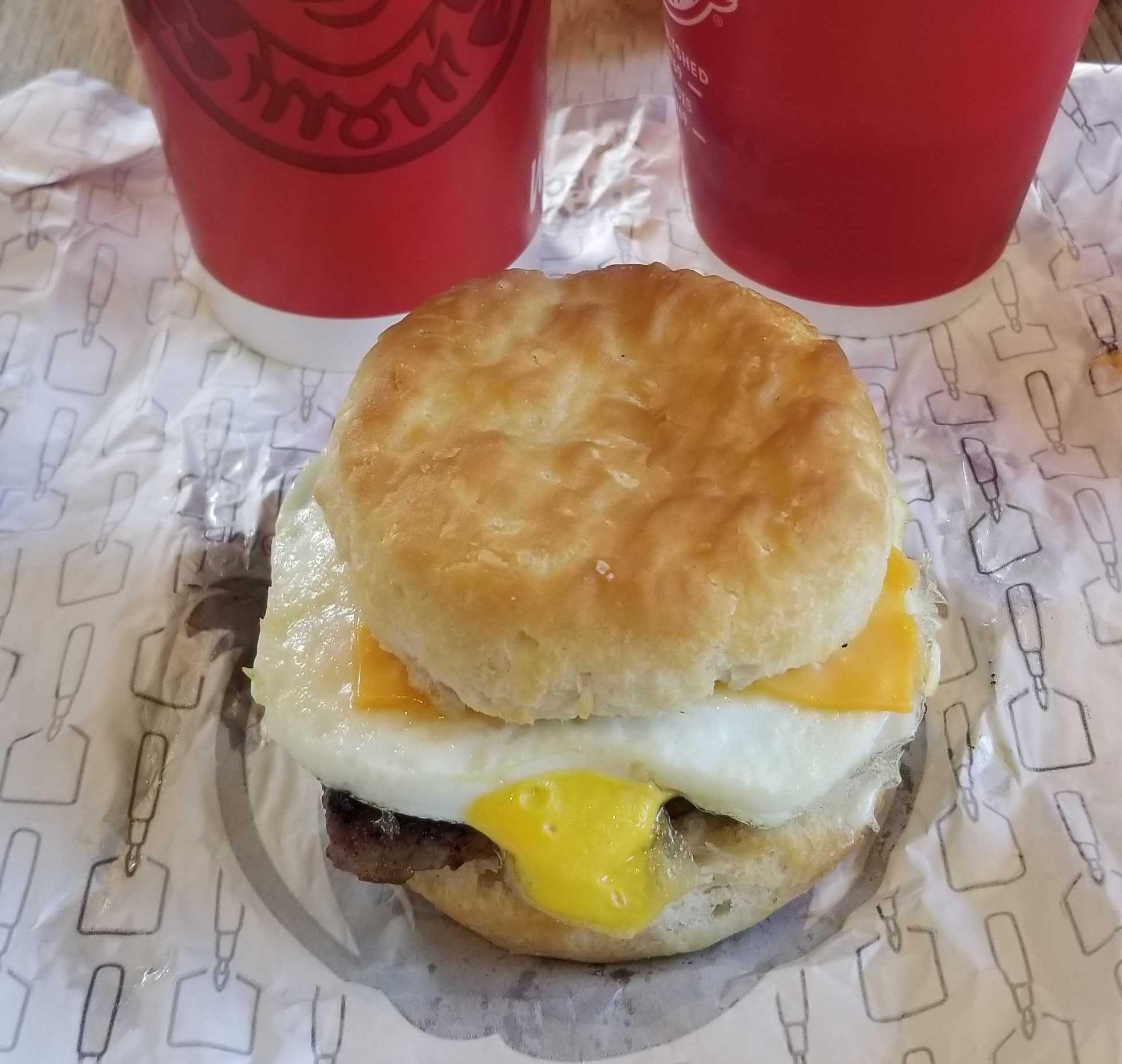A sausage, egg and cheese biscuit.