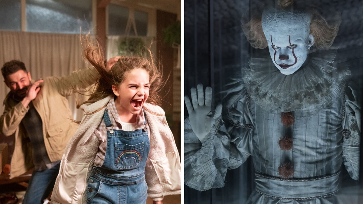 A scene from 'Firestarter'. Right: 'IT' the clown.