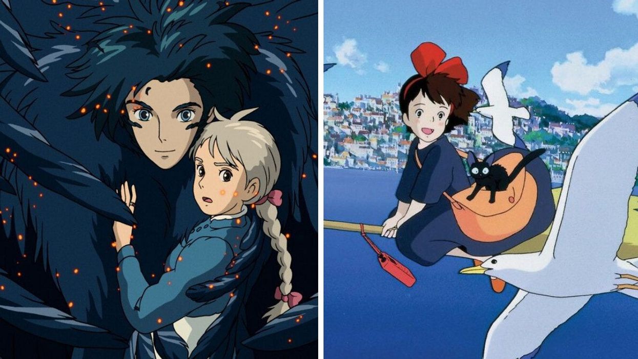 A scene from 'Howl's Moving Castle.' Right: A scene from 'Kiki's Delivery Service.'