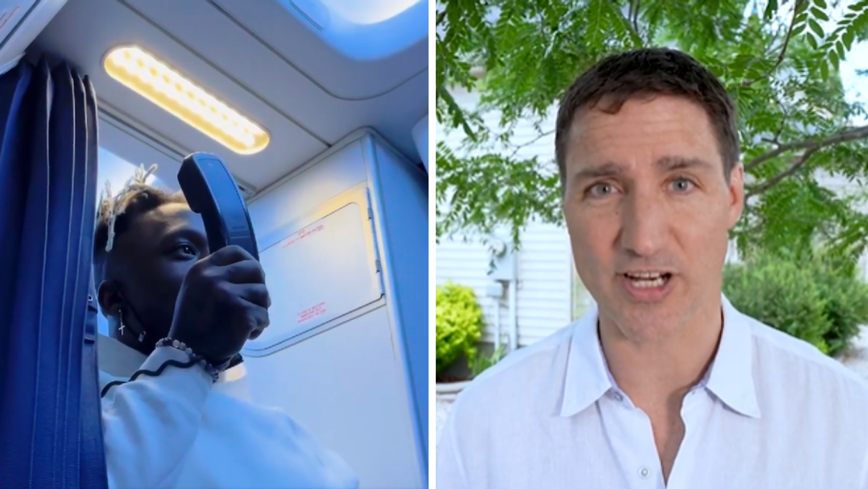 A scene from the Sunwing party plane video. Justin Trudeau's famous haircut.
