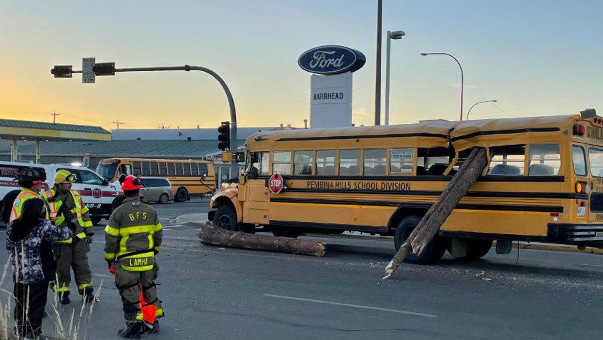 A School Bus Full Of Students Was Evacuated In Alberta After Wood Logs Crashed Through It