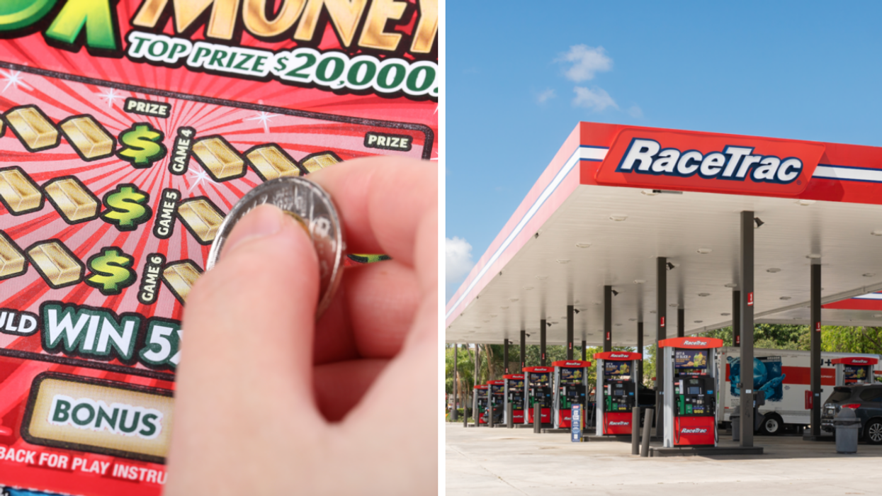 A scratch-off game. Right: A RaceTrac gas station.