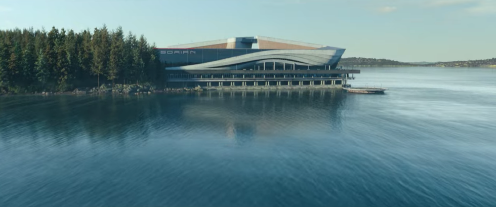A screenshot from 'The Adam Project' of the Vancouver Convention Centre.