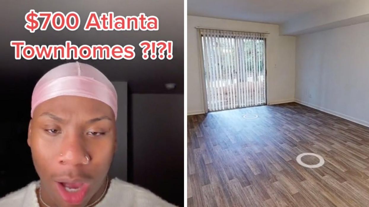 A screenshot from the TikTok about the townhome. Right: The inside of the $725/month Townhome