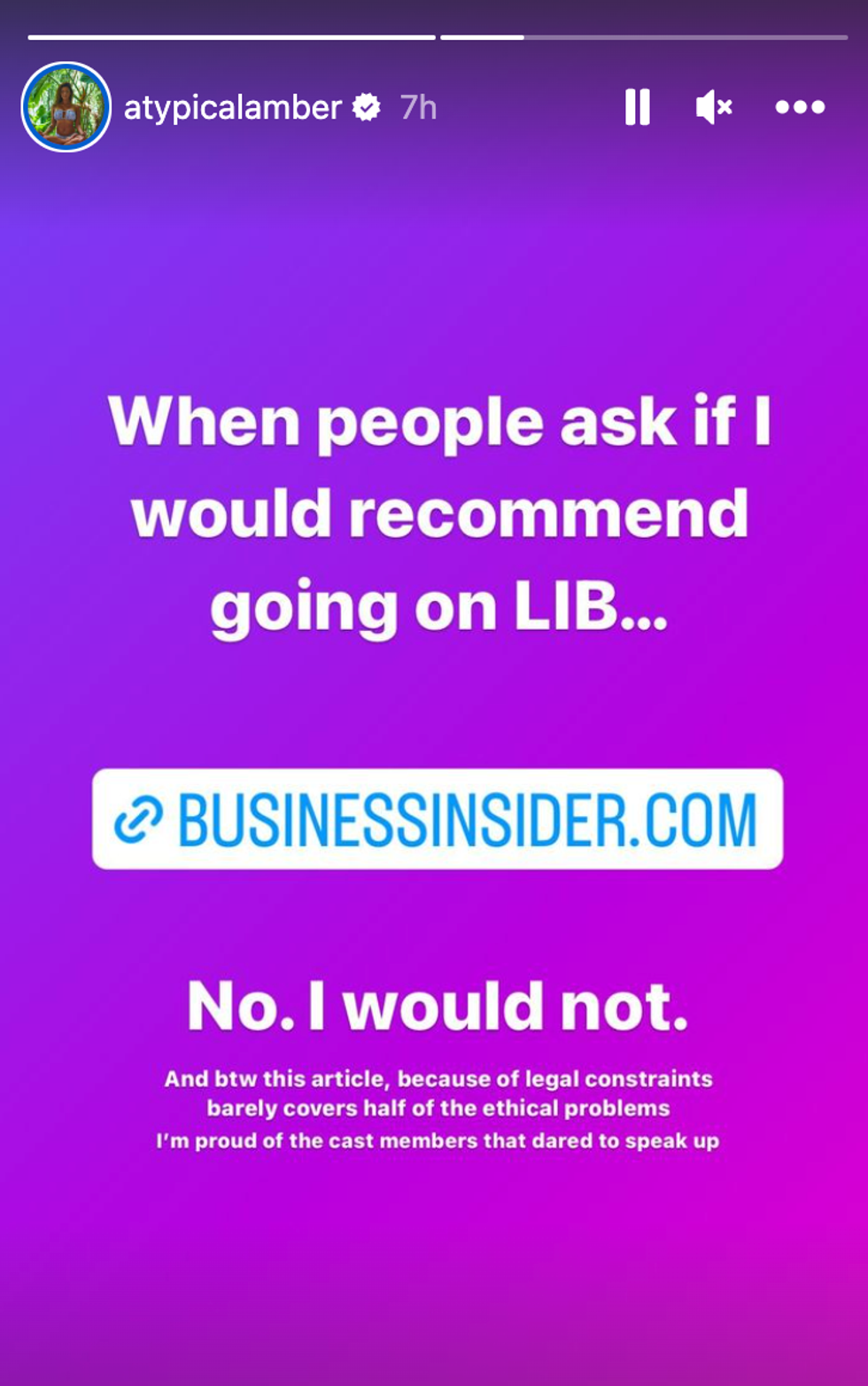 A screenshot of Amber Pike's Instagram story.