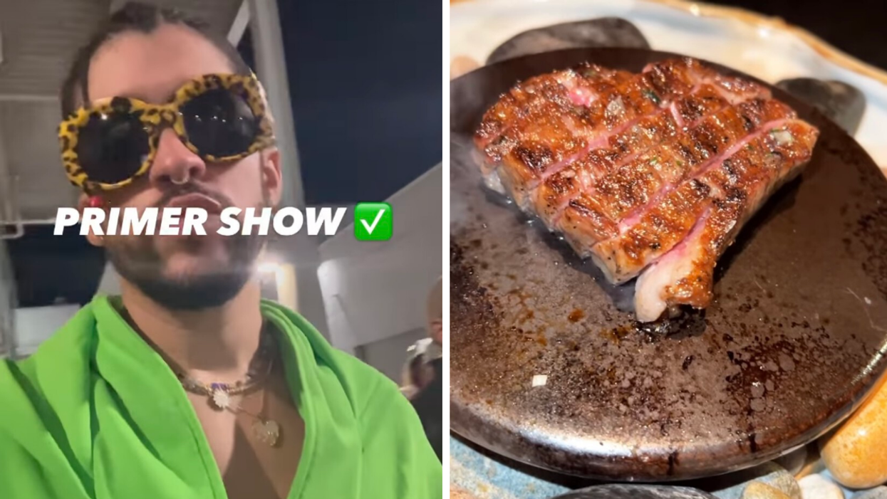 A screenshot of Bad Bunny on his Instagram story in Orlando. Right: A picture of one of the dishes at Gekkō Miami.