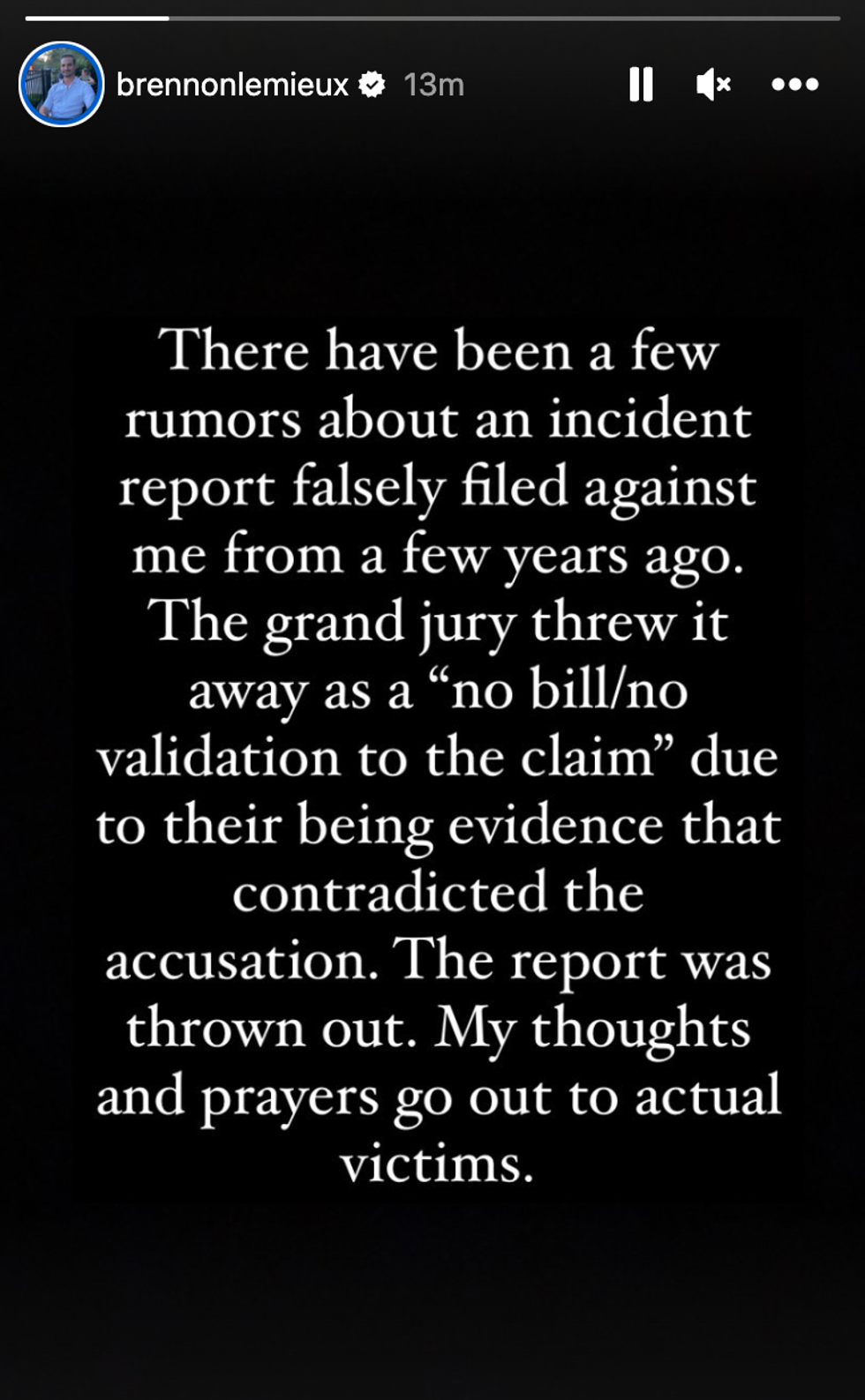 A screenshot of Brennon Lemieux's Instagram story on Dec 12, 2022.