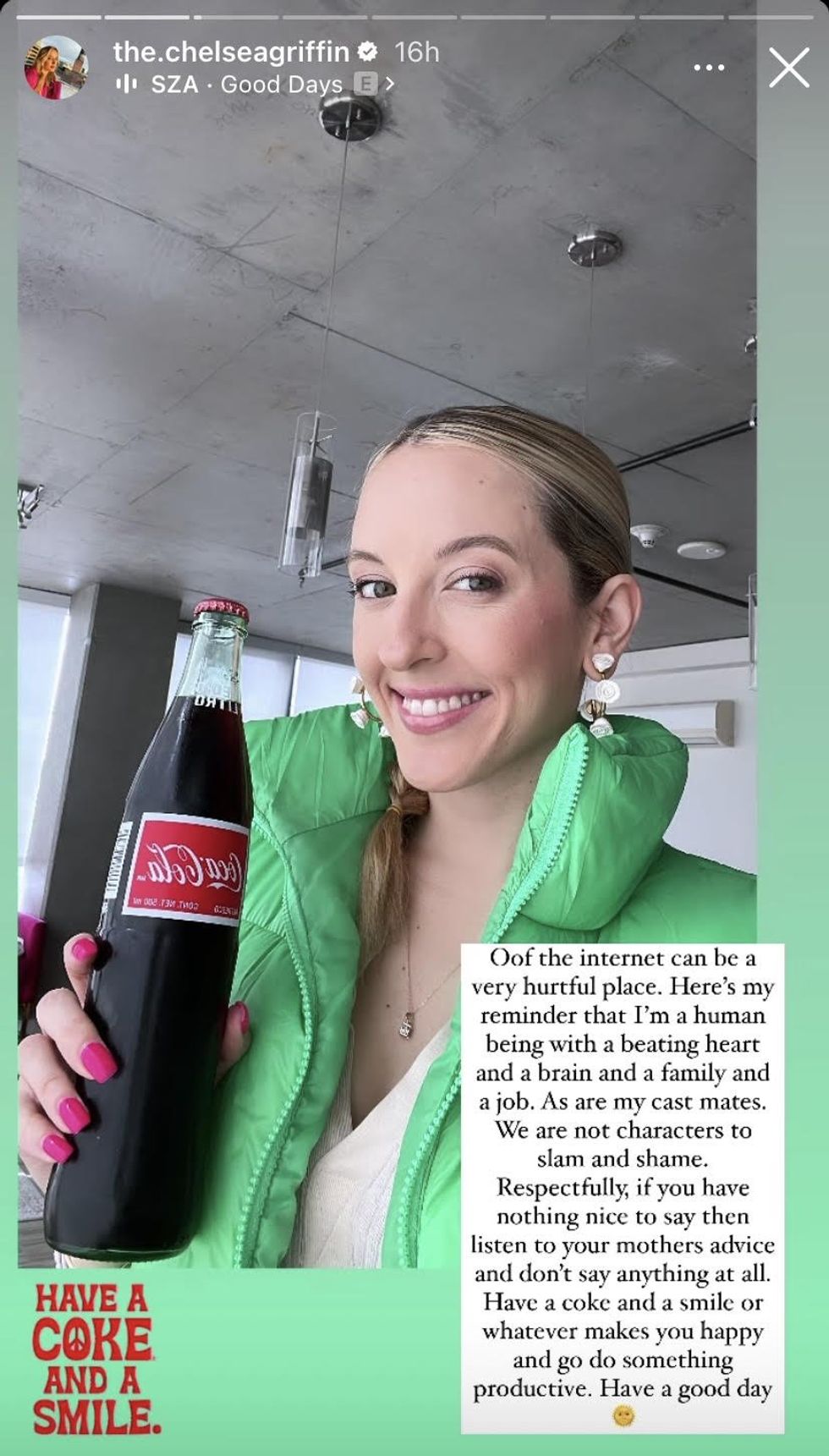 A screenshot of Chelsea Griffin's Instagram story.