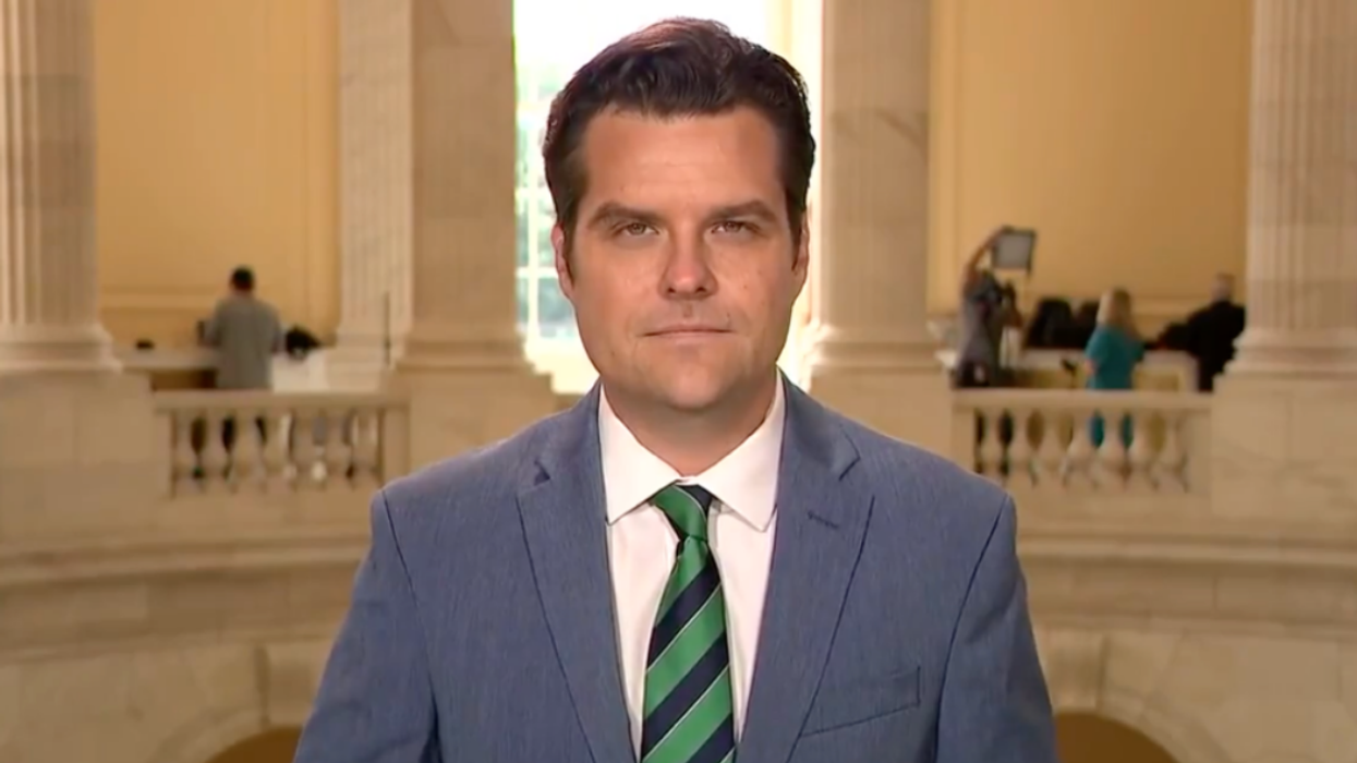 A screenshot of Congressman Matt Gaetz during a speech.