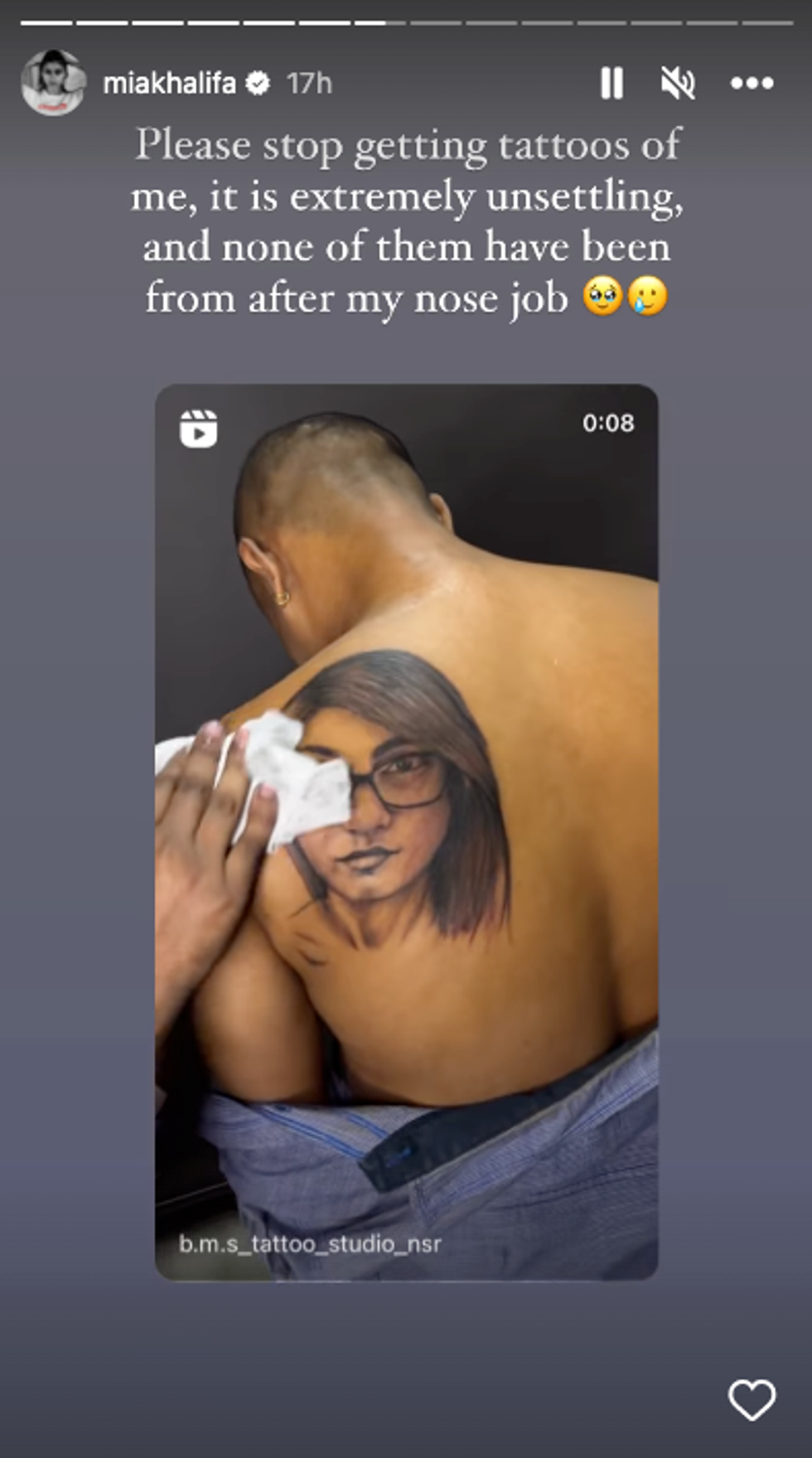 A screenshot of Mia Khalifa's Instagram story.