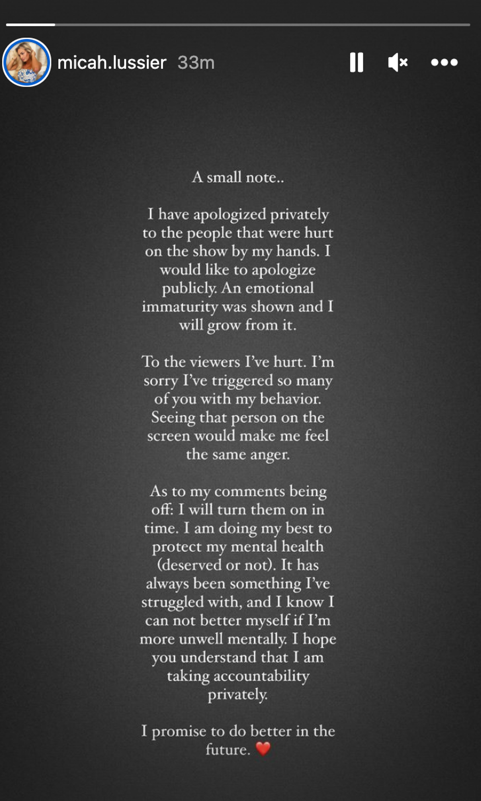 A screenshot of Micah Lussier's Instagram story on March 28, 2023.