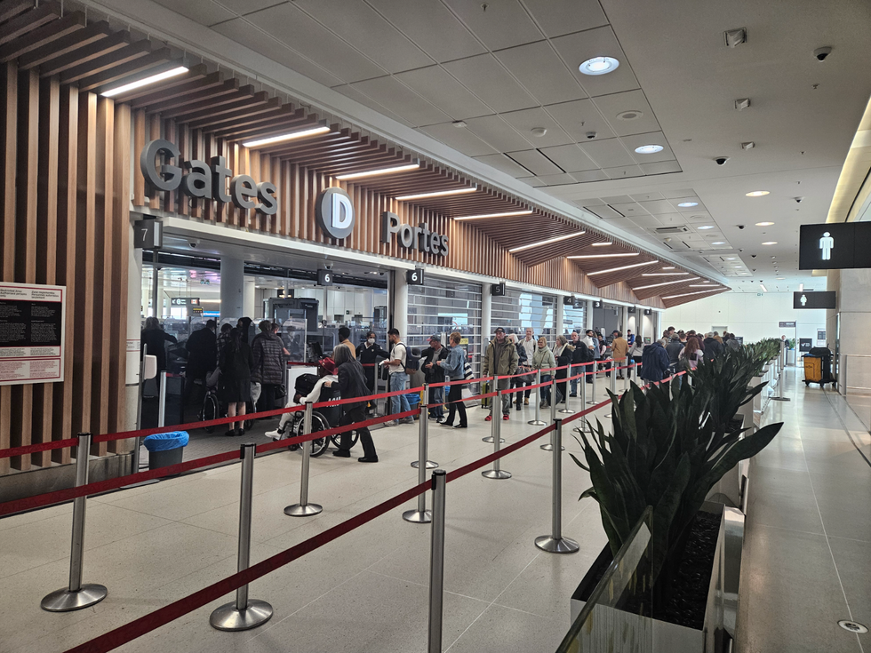 A security line at Toronto Pearson Airport.