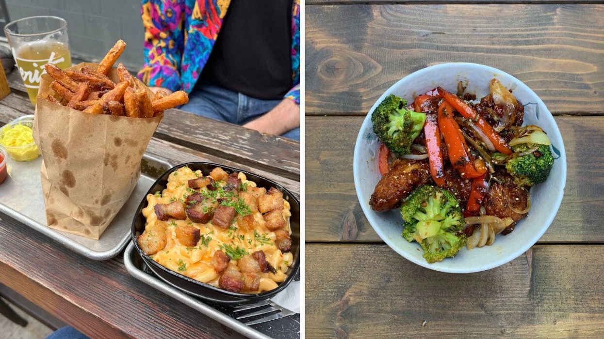 A selection of dishes from Merit Brewing. Right: A broccoli and red pepper dish from Namu.