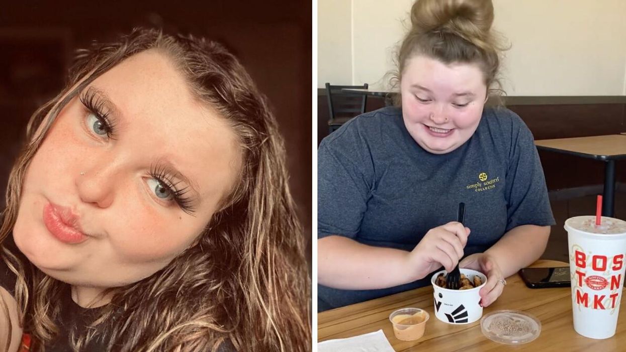 A selfie of Alana "Honey Boo Boo" Thompson. Right: Honey Boo Boo at Boston Market.