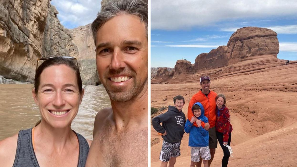 A selfie of Beto & Amy O'Rourke. Right: Beto O’Rourke with his kids.