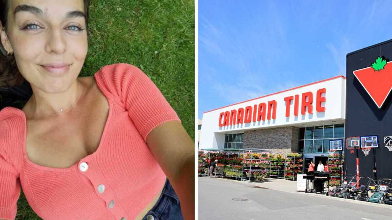 A selfie. Right: Canadian Tire.