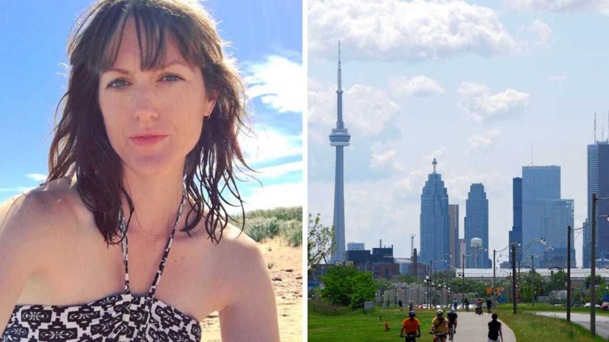 A selfie. Right: The city of Toronto.
