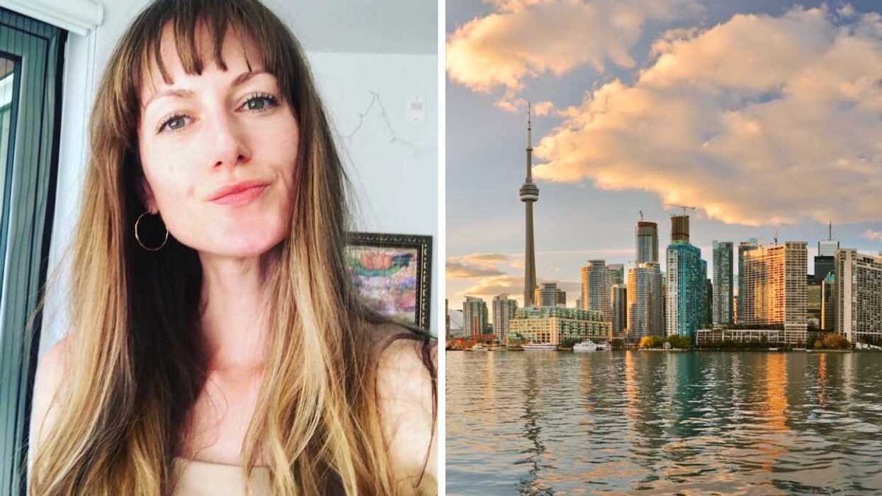 A selfie. Right: Toronto skyline.