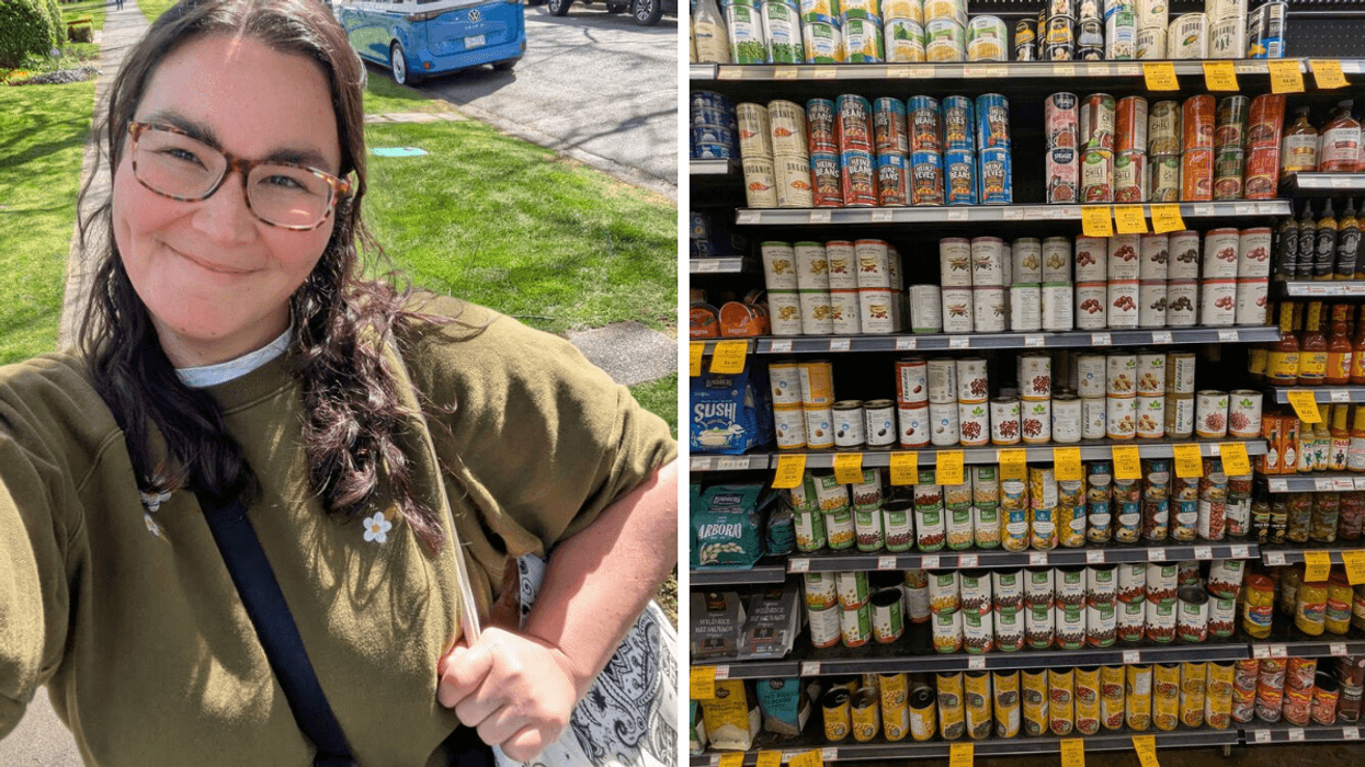 A selfie. RightL A grocery store shelf.
