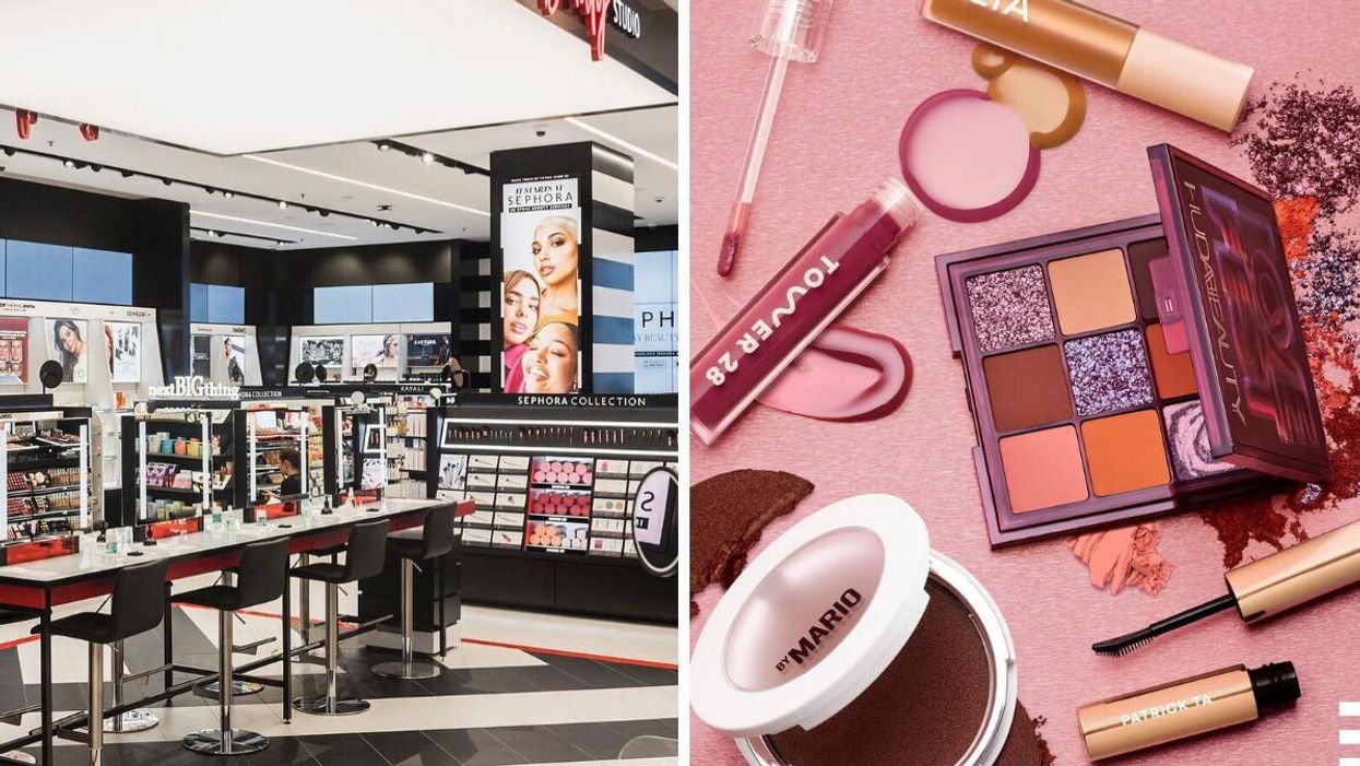 A Sephora beauty studio. Right: Makeup products from Sephora.
