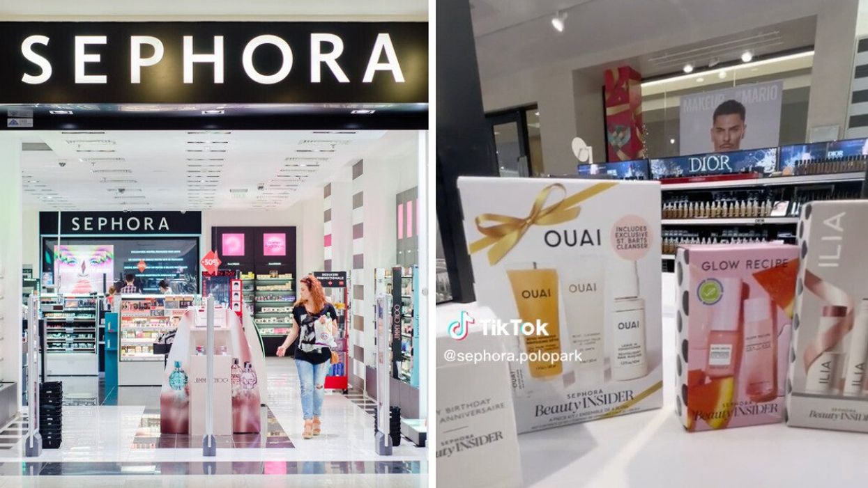 A Sephora store. Right: Sephora birthday gifts.