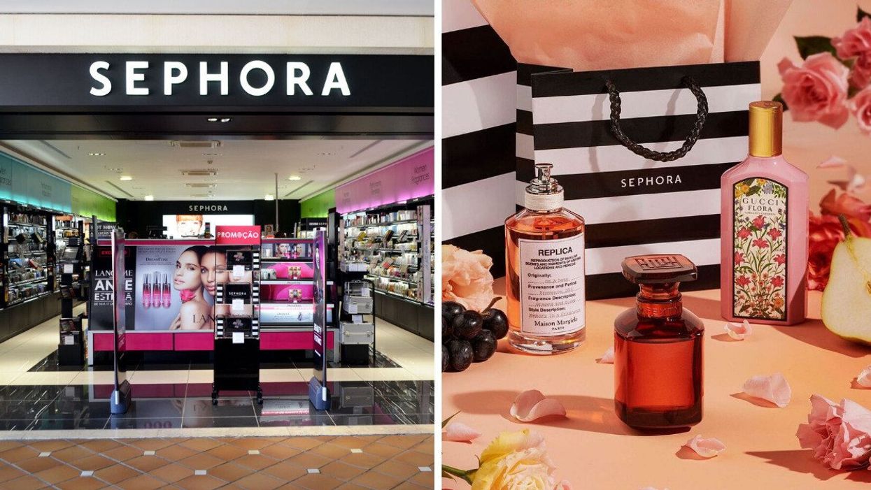 A Sephora store. Right: Sephora products.