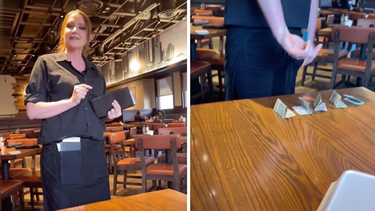 A server plays a game for her tip.