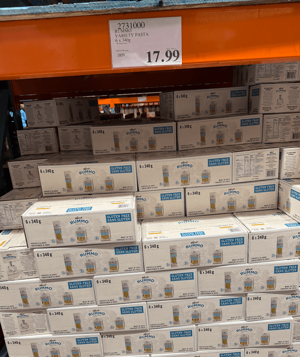 A shelf full of pasta.