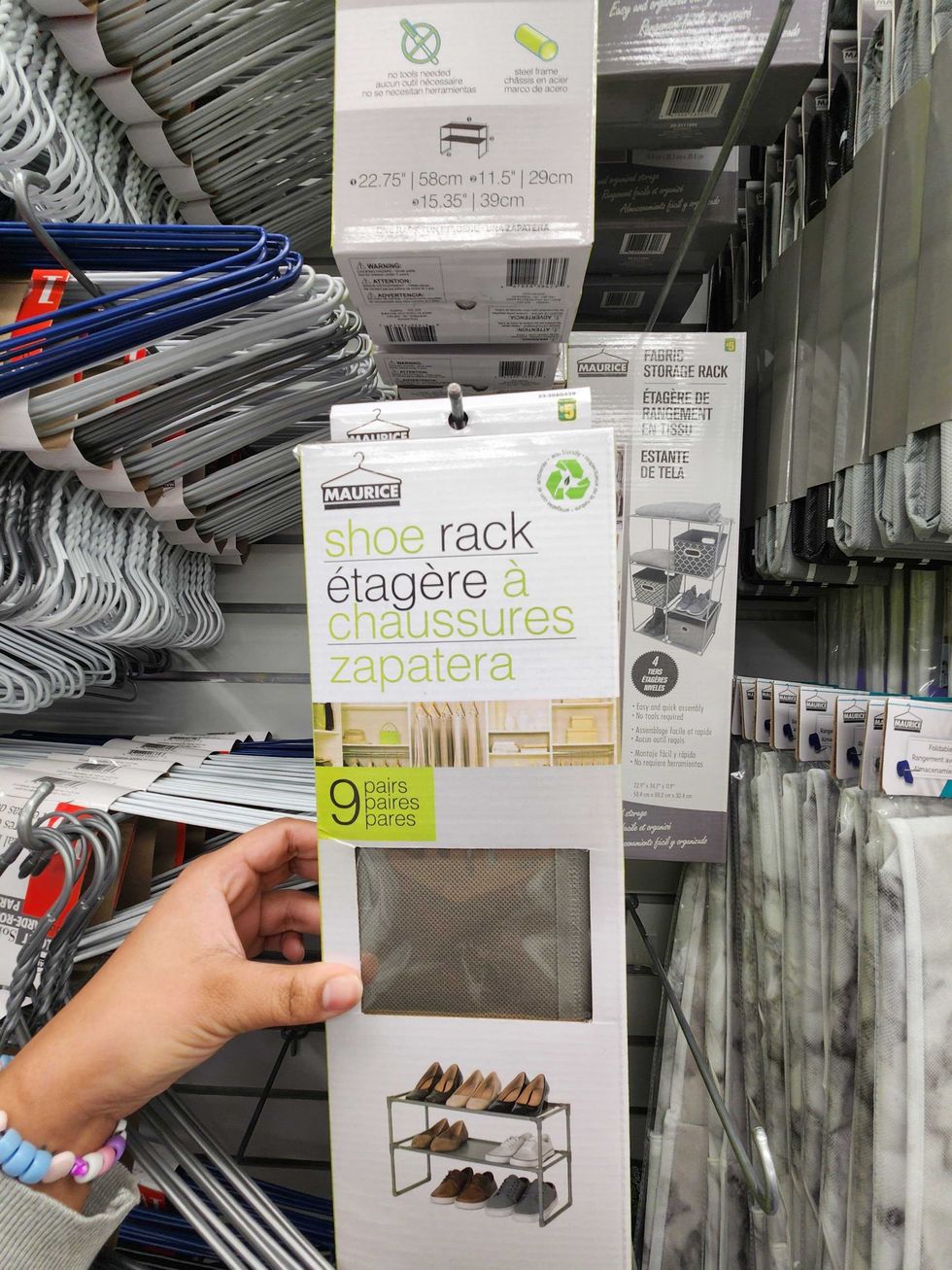 A shoe rack at Dollarama.