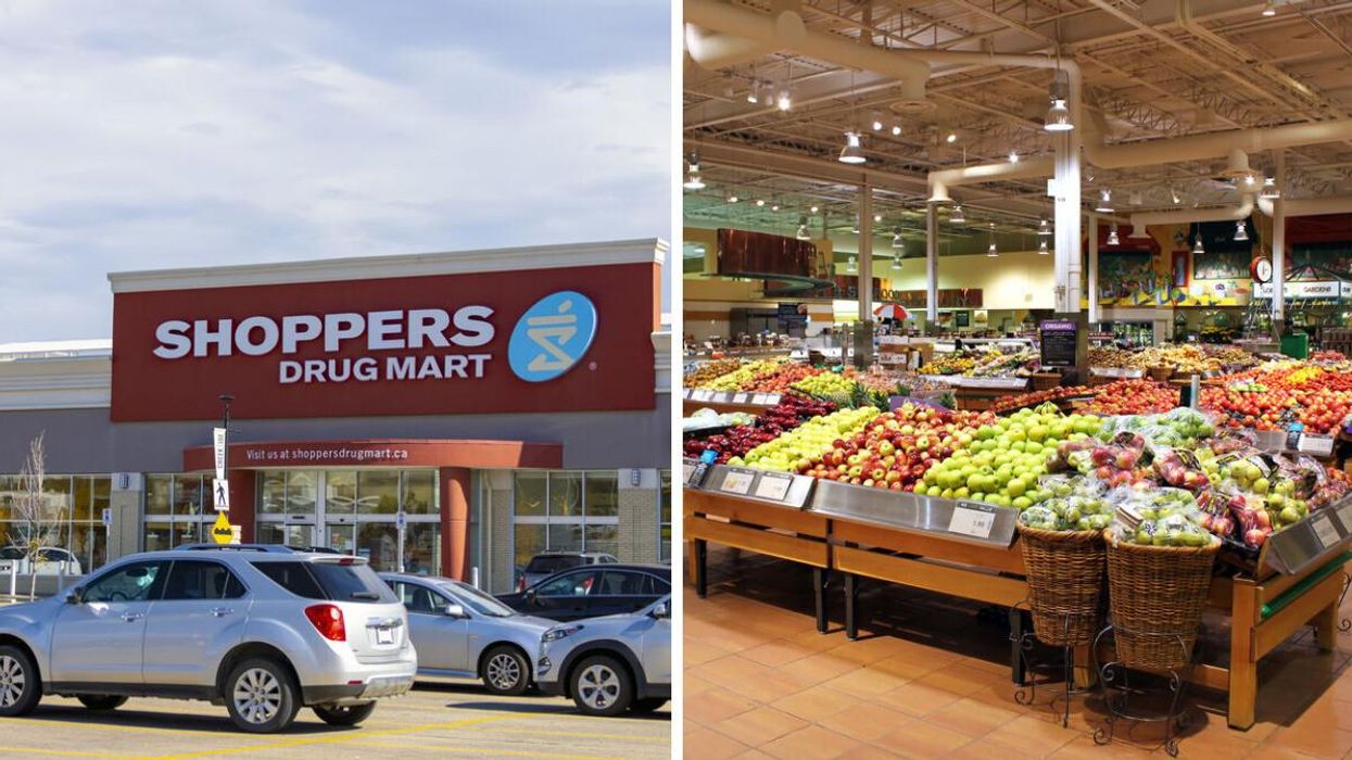 A Shoppers Drug Mart. Right: The inside of a Loblaws store.