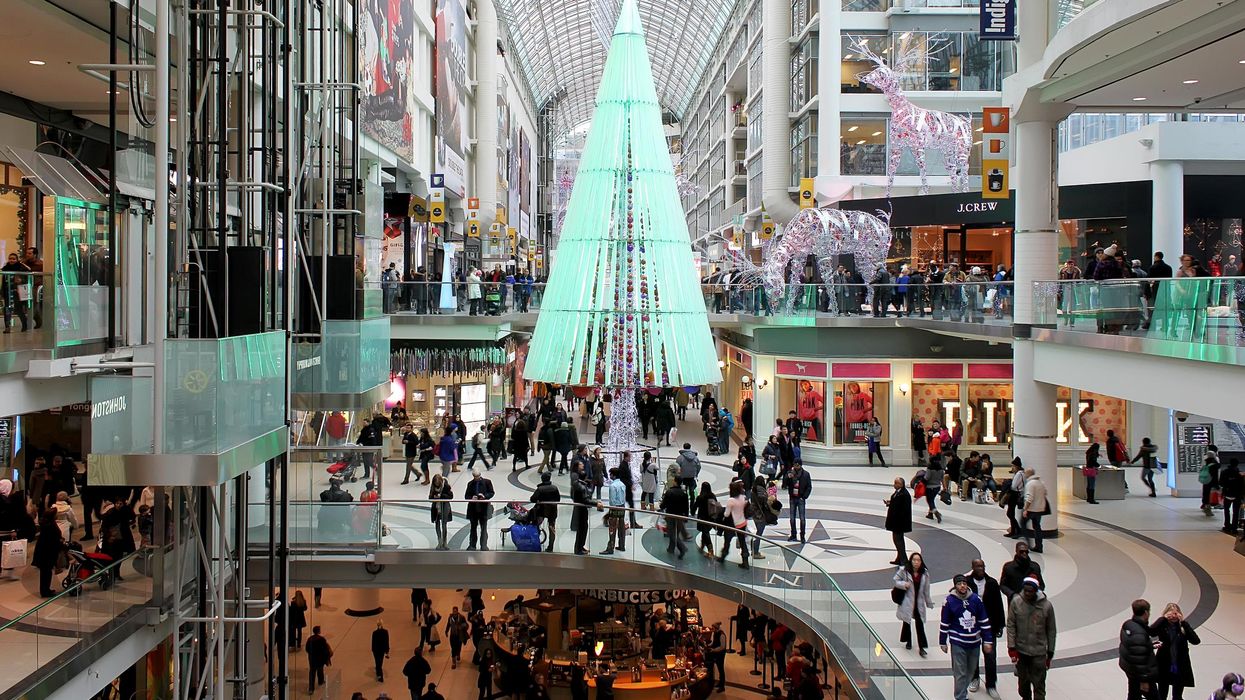 A shopping mall at Christmas time.