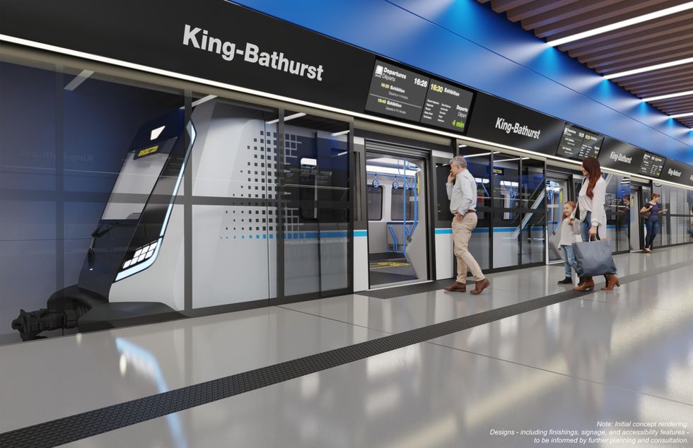 A side view of the Ontario Line subway train.