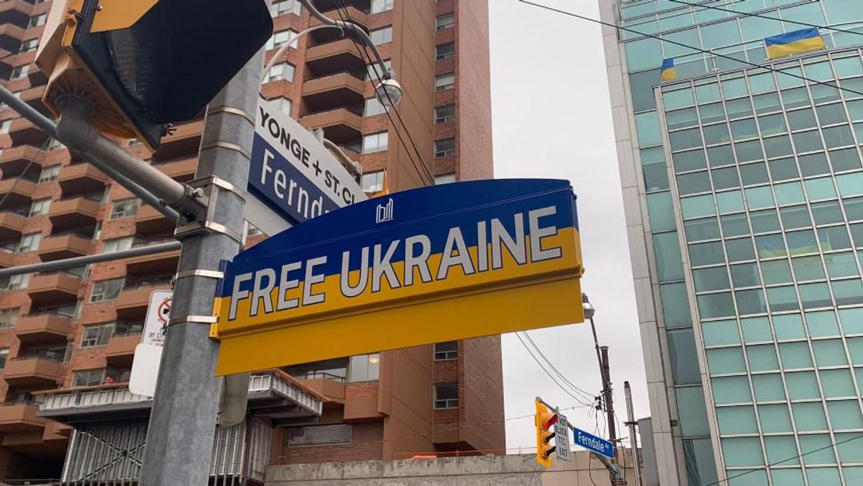 A sign for the new "Free Ukraine Square" in Toronto.