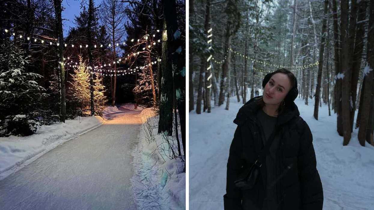 A skating trail near Ottawa. Right: A person skates on a trail near Ottawa.