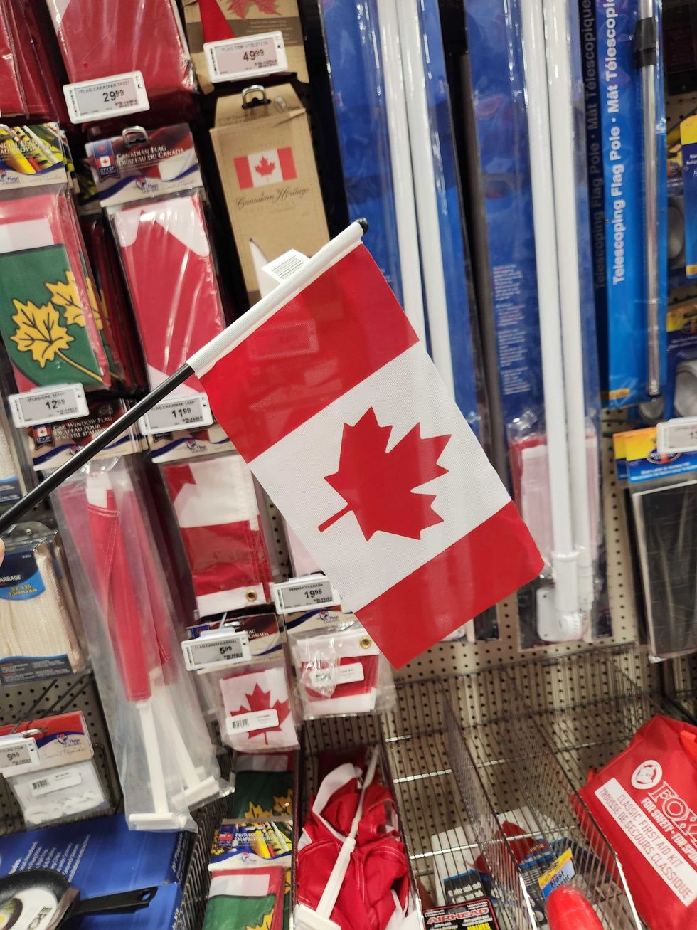 A small Canadian flag at Canadian Tire.