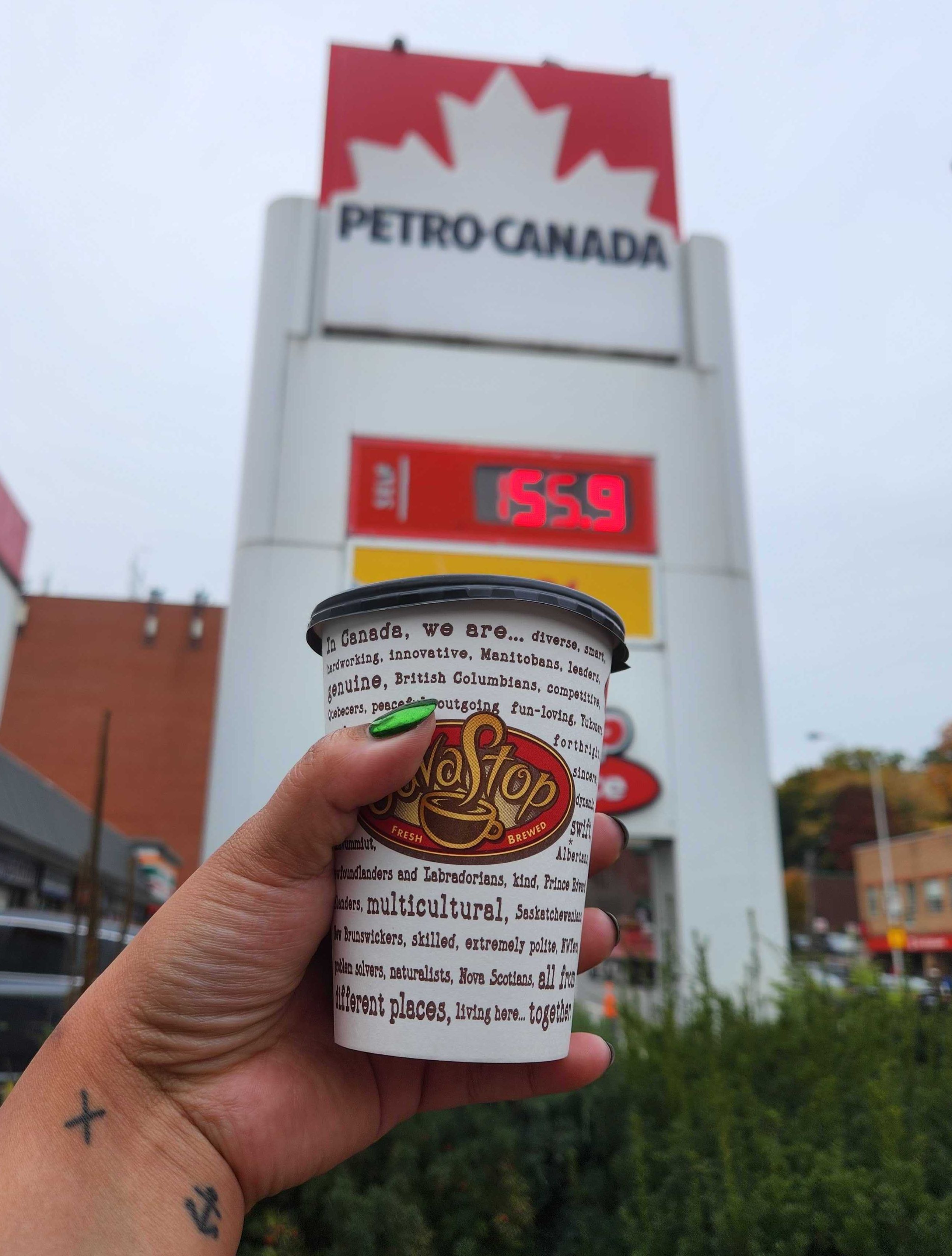A small coffee from Petro Canada in Toronto that costs $1.77.