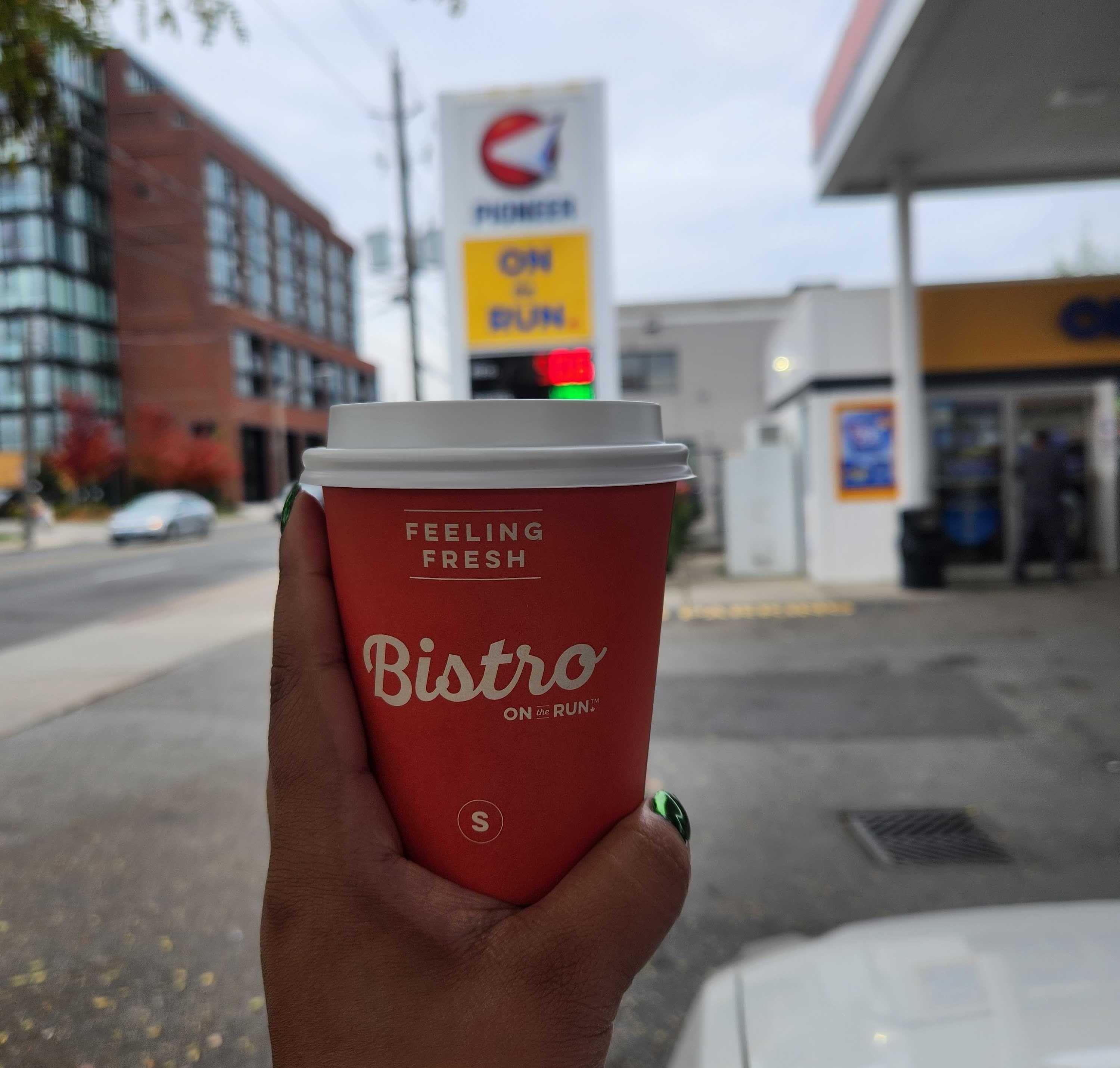 A small coffee from Pioneer gas station in Toronto that cost $1.77.