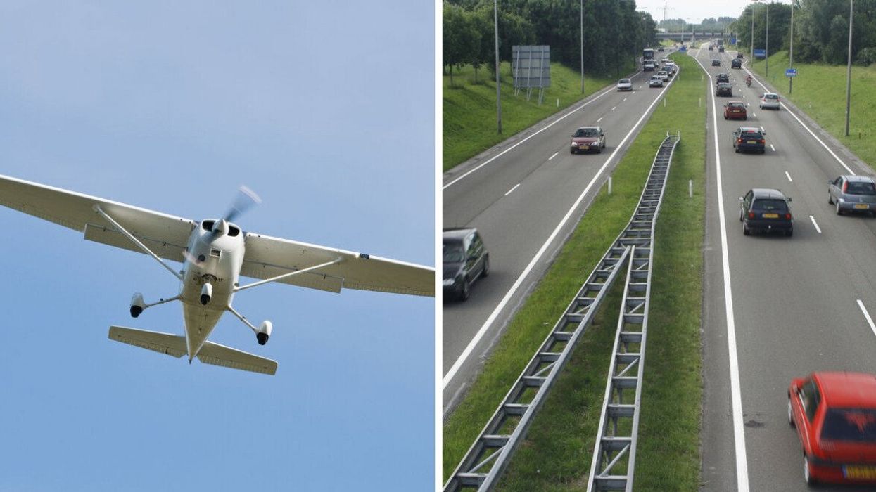 A small plane. Right: A road with cars.