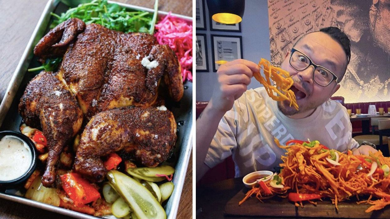 A smoked turkey. Right: A customer seen in Chiang Mai.