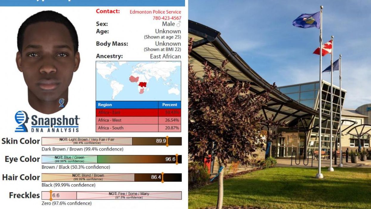 A snapshot released by EPS. Right: An Edmonton Police station.