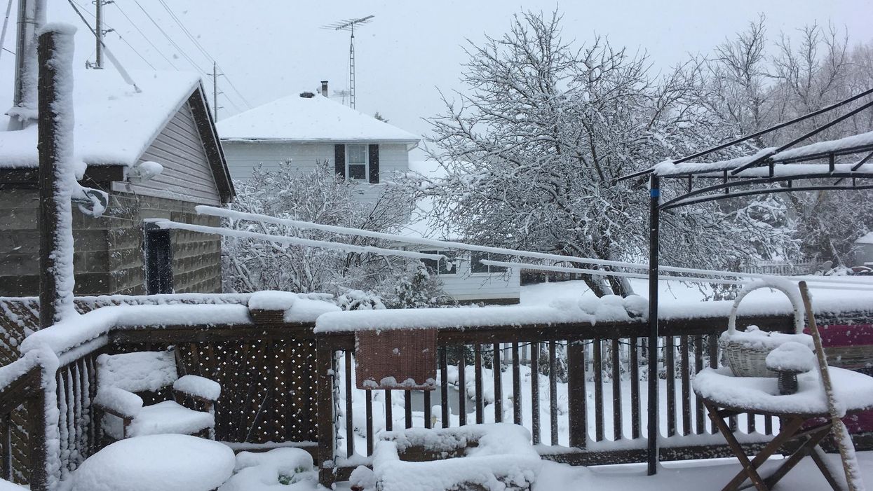 A snow-covered porch in Ontario.