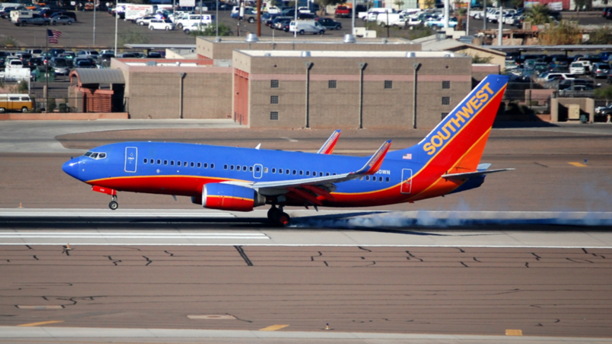 A Southwest plane landing.