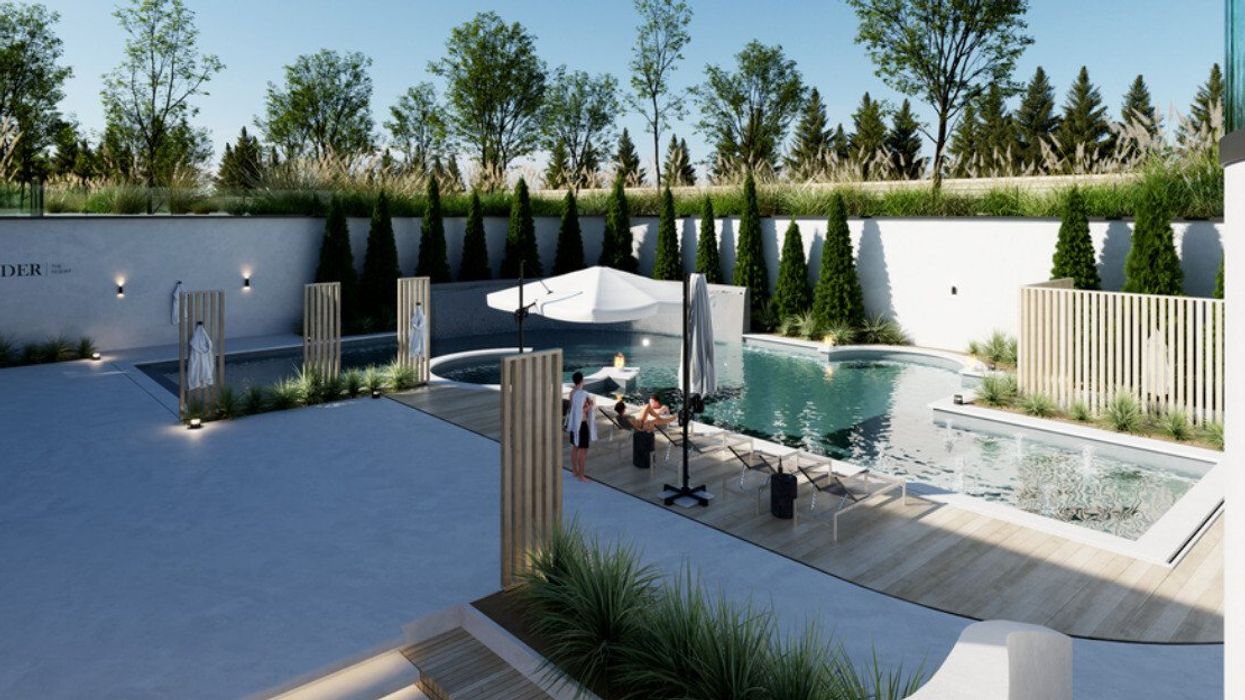 A spa with a pool and relaxation areas.