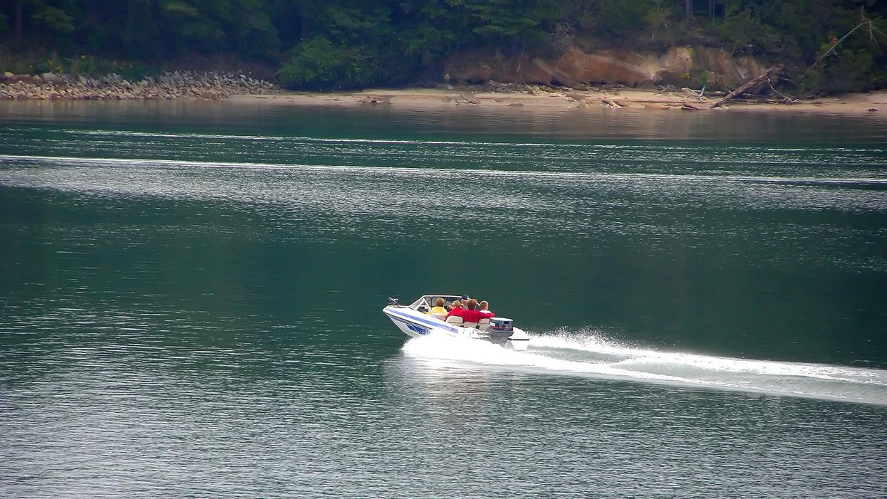 A speedboat on Lake Keowee.