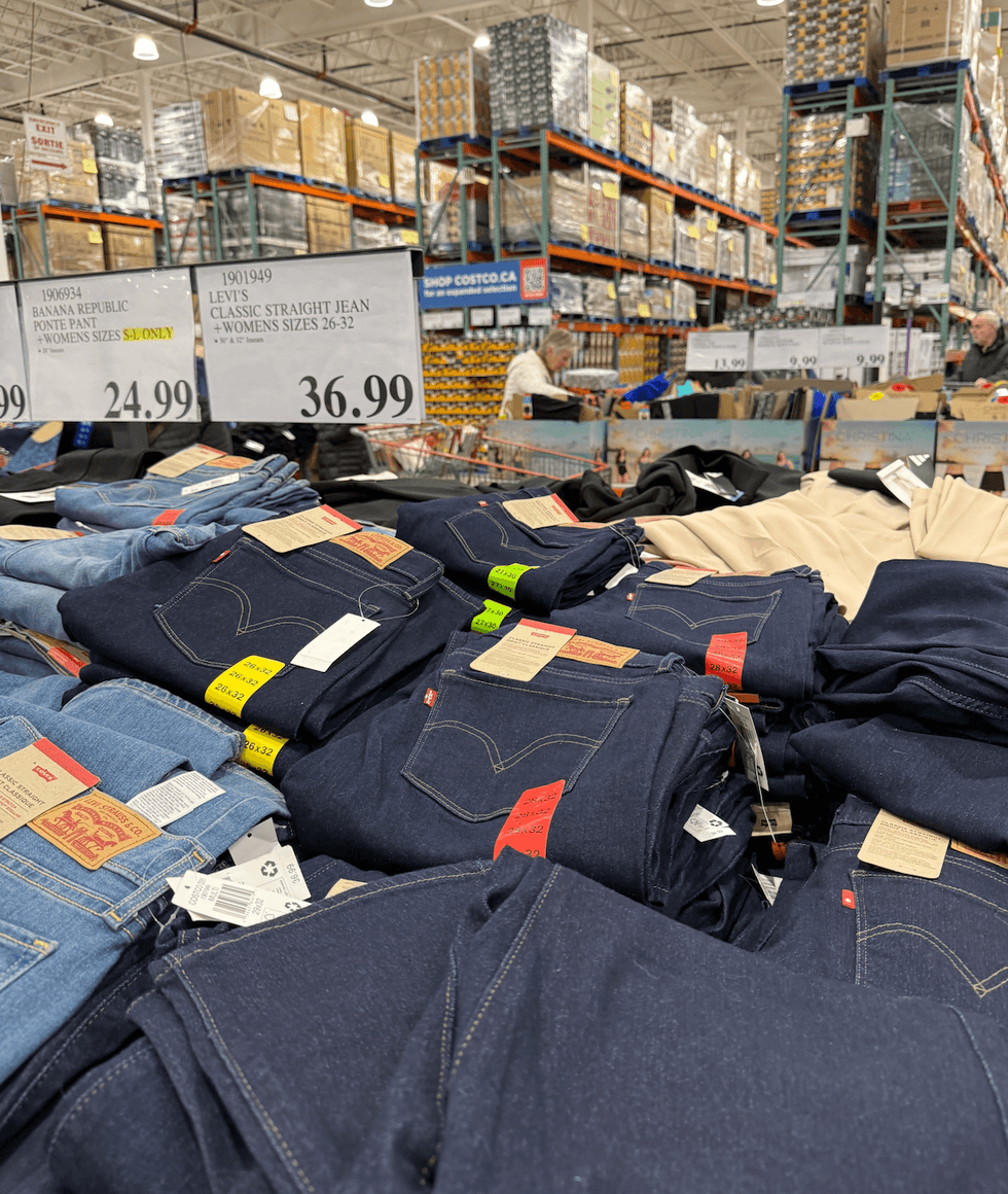 A stack of Levis jeans at a store.