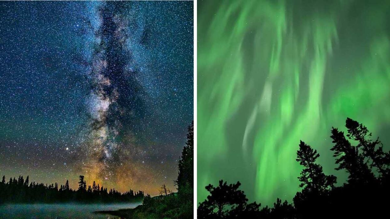 A starry sky. Right: The Northern Lights.