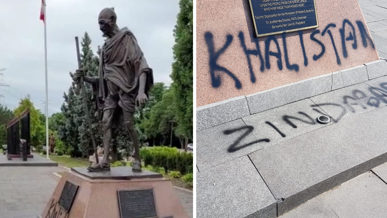 A statue of Mahatma Gandhi at a Hindu temple in Richmond Hill.